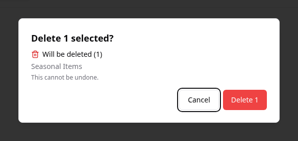 Delete තහවුරු කවුළුව