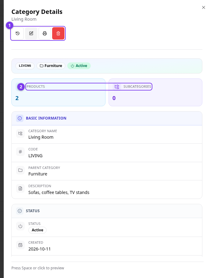 Category Details පැනලය